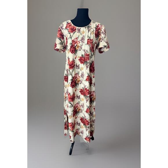 Jessica Howard 10 Yellow Red Floral Linen House Dress Modest Summer Ankle Length - Picture 2 of 9